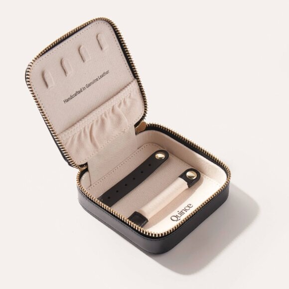 NWOT Quince Black Leather Jewelry Travel Case Monogram C E S - Picture 10 of 11